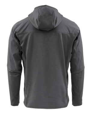 Baksida av Skwala Fishing Fusion Tactical Hoody i mörkgrått, långärmad, fleece för fiskeäventyr, inga synliga loggor.