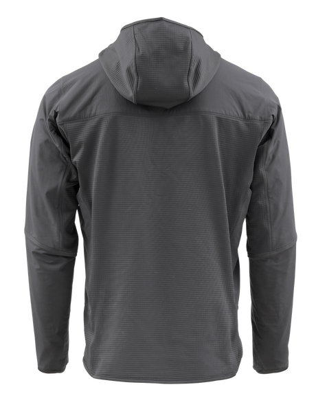 Baksida av Skwala Fishing Fusion Tactical Hoody i mörkgrått, långärmad, fleece för fiskeäventyr, inga synliga loggor.
