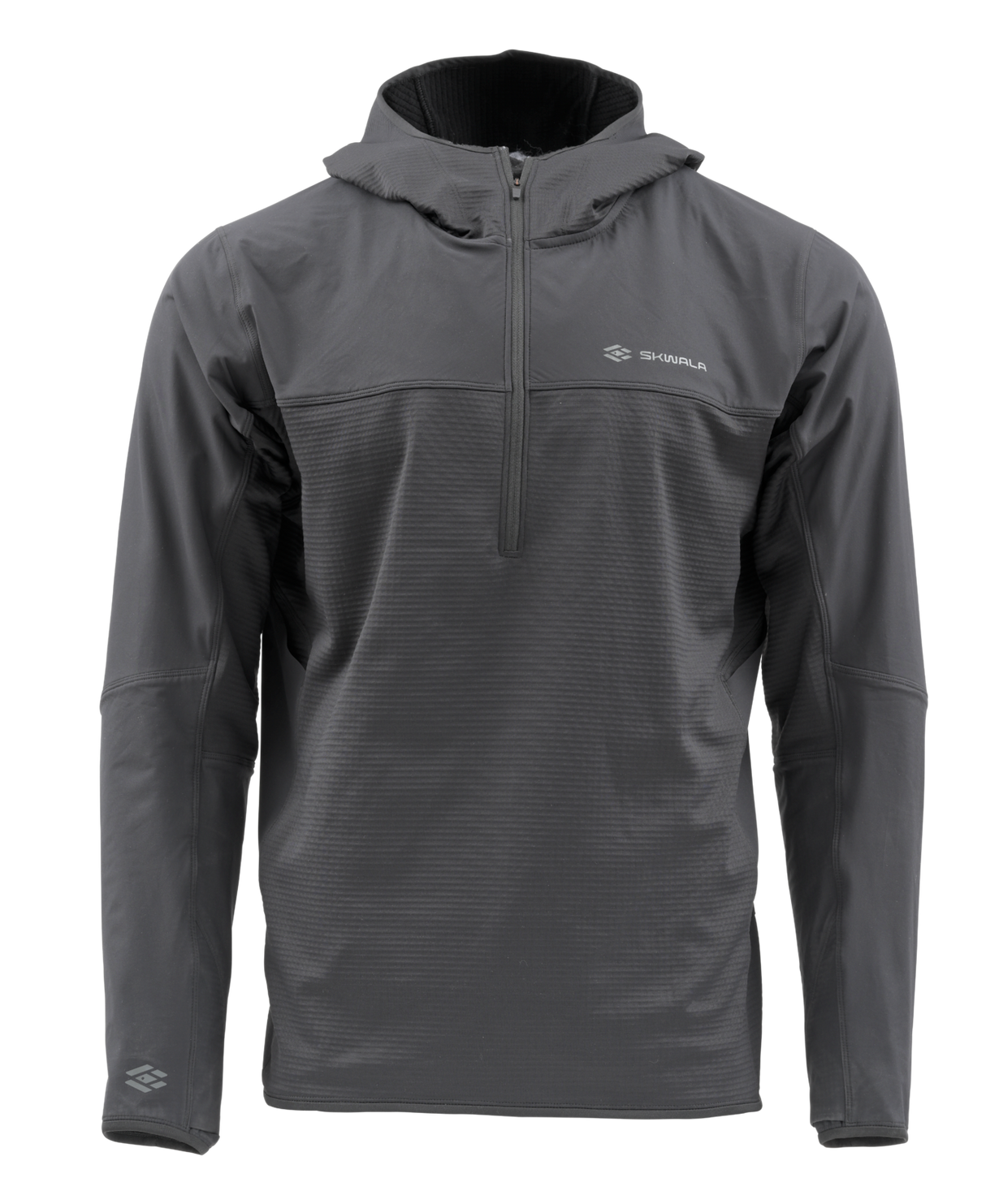 Skwala Fishing Fusion Tactical Hoody, långärmad grå fleecejacka med huva, perfekt för fiskare och expeditionsvärme.