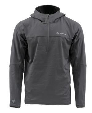 Skwala Fishing Fusion Tactical Hoody, långärmad grå fleecejacka med huva, perfekt för fiskare och expeditionsvärme.