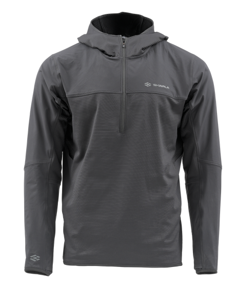 Skwala Fishing Fusion Tactical Hoody, långärmad grå fleecejacka med huva, perfekt för fiskare och expeditionsvärme.