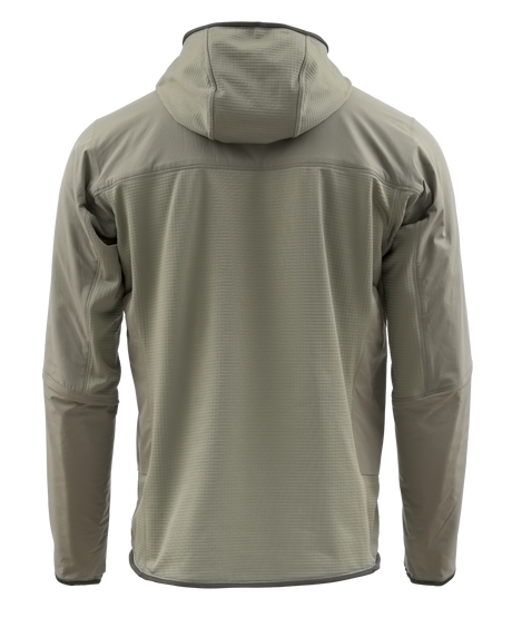 Baksidan av Skwala Fishing Fusion Tactical Hoody i ljusgrön, perfekt för fiskeäventyr. Långa ärmar, slät passform.