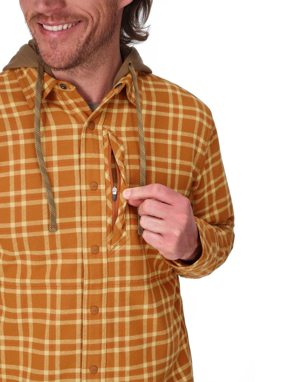 Simms Coldweather Hooded Shacket - Wakemup Plaid: Stonefly